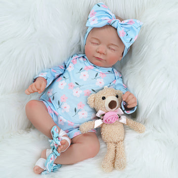 Babeside Nate 17'' Adorable Reborn Baby Doll Sleeping Girl Lovely Flower Blue