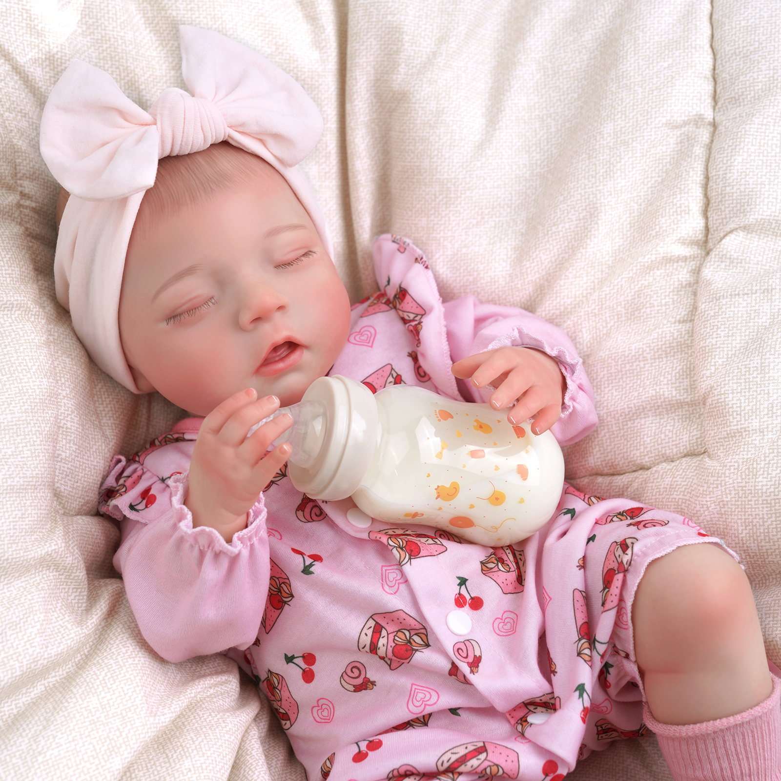 Babeside Bella 20'' Realistic Reborn Baby Doll Sleeping Girl Cherry Cake Dessert Pink Lovely