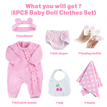 Babeside 17'' - 22'' Reborn Baby Doll 6-Pcs Baby Doll Clothes Set For Baby Doll Lovely Pink