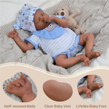 Babeside Twinnie 17'' Reborn Baby Doll Adorable African American Lifelike Sleeping Girl Blue