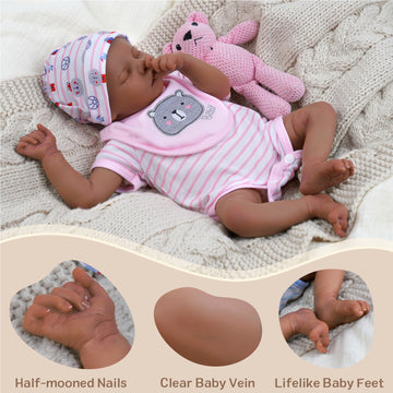 Babeside Twinnie 17'' Reborn Baby Doll Adorable African American Lifelike Sleeping Girl Pink