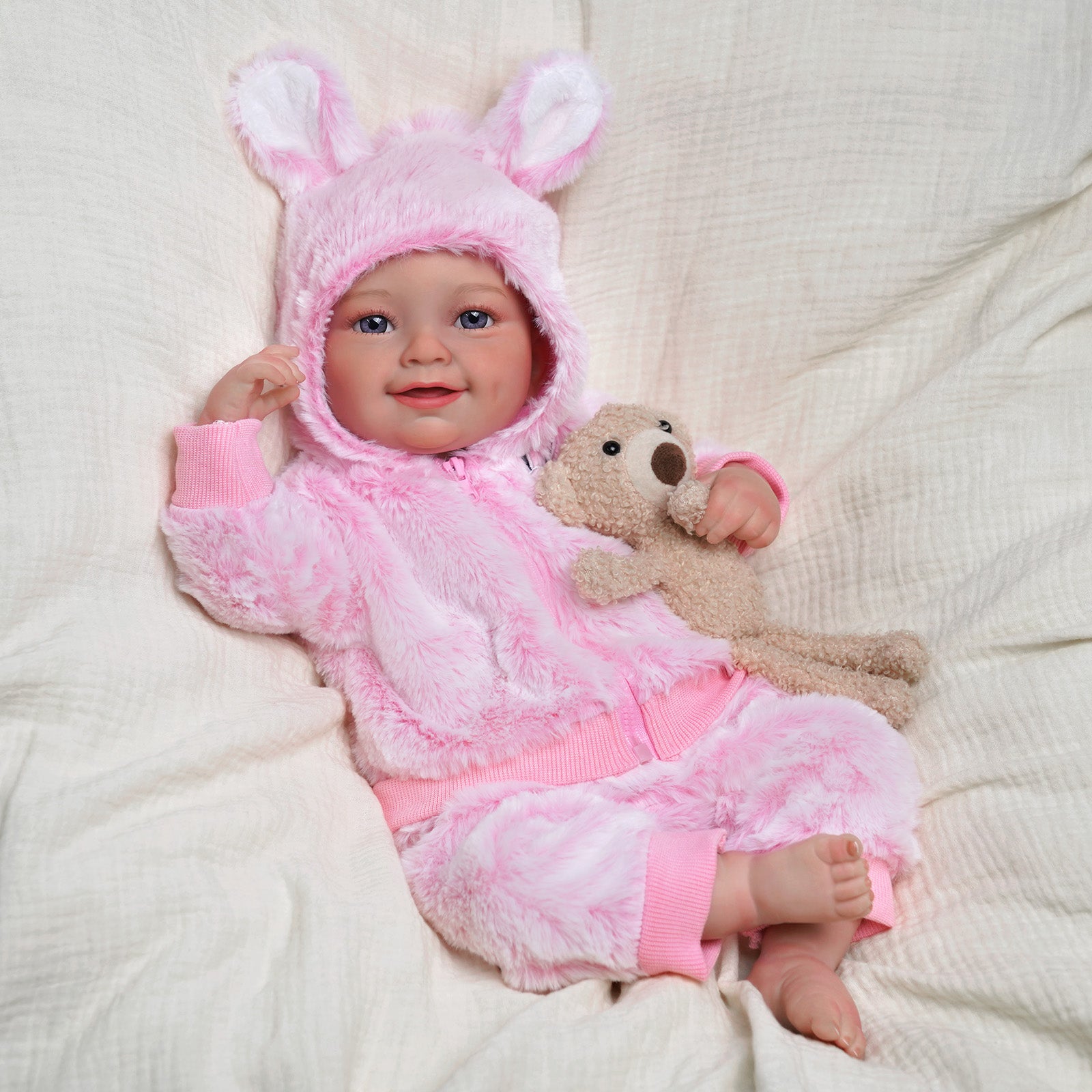 Babeside Wendy 20'' Realistic Reborn Baby Doll Girl Awake Winter Lovely And Soft Pink Bunny