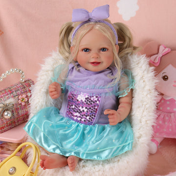 Babeside Doreen 20'' Realistic Reborn Baby Doll Smiling Girl Purple Shiny Dress