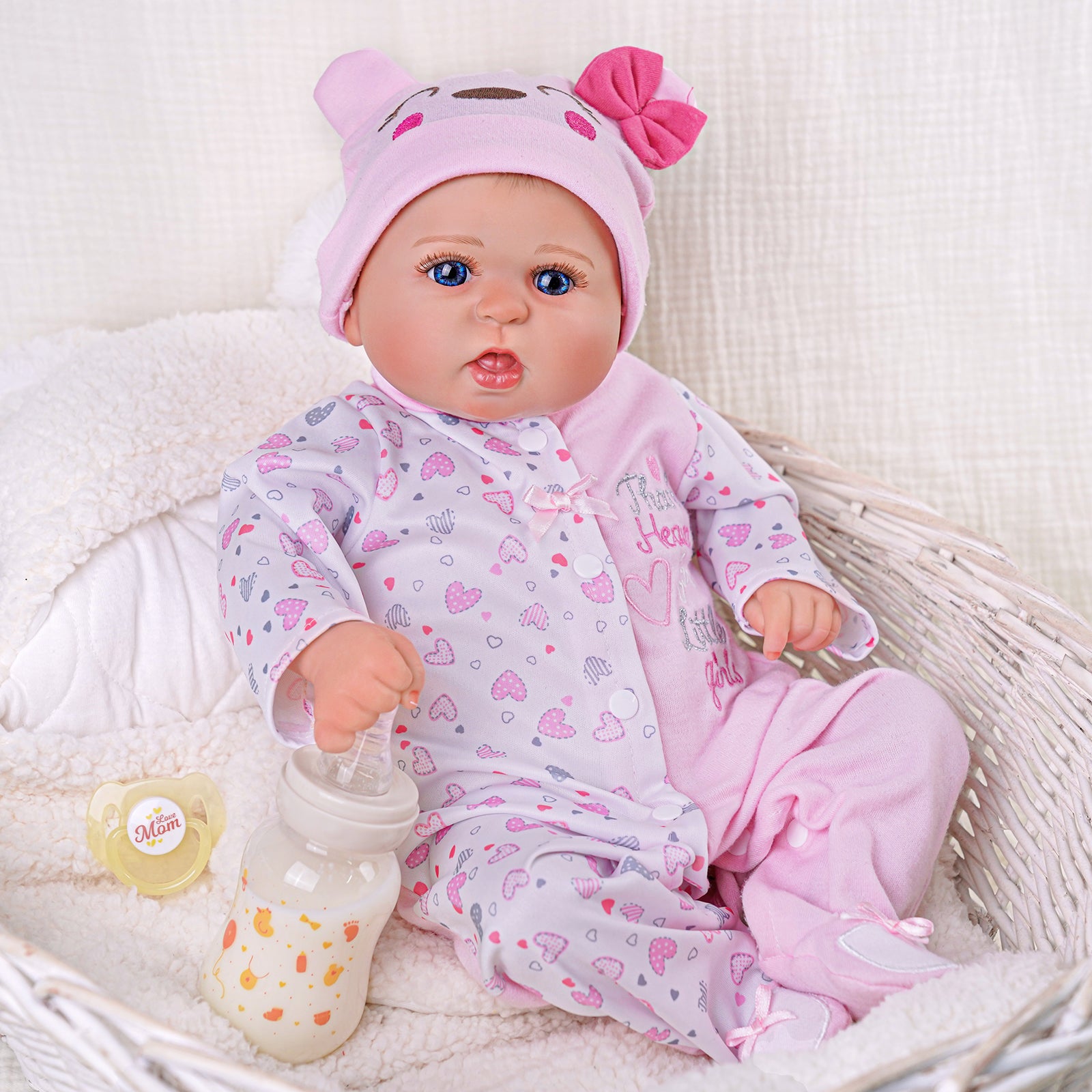 Babeside Bailyn 20'' Newborn Baby Doll Girl Sweet Smile Awake Handmade Lifelike Lovely Hearts