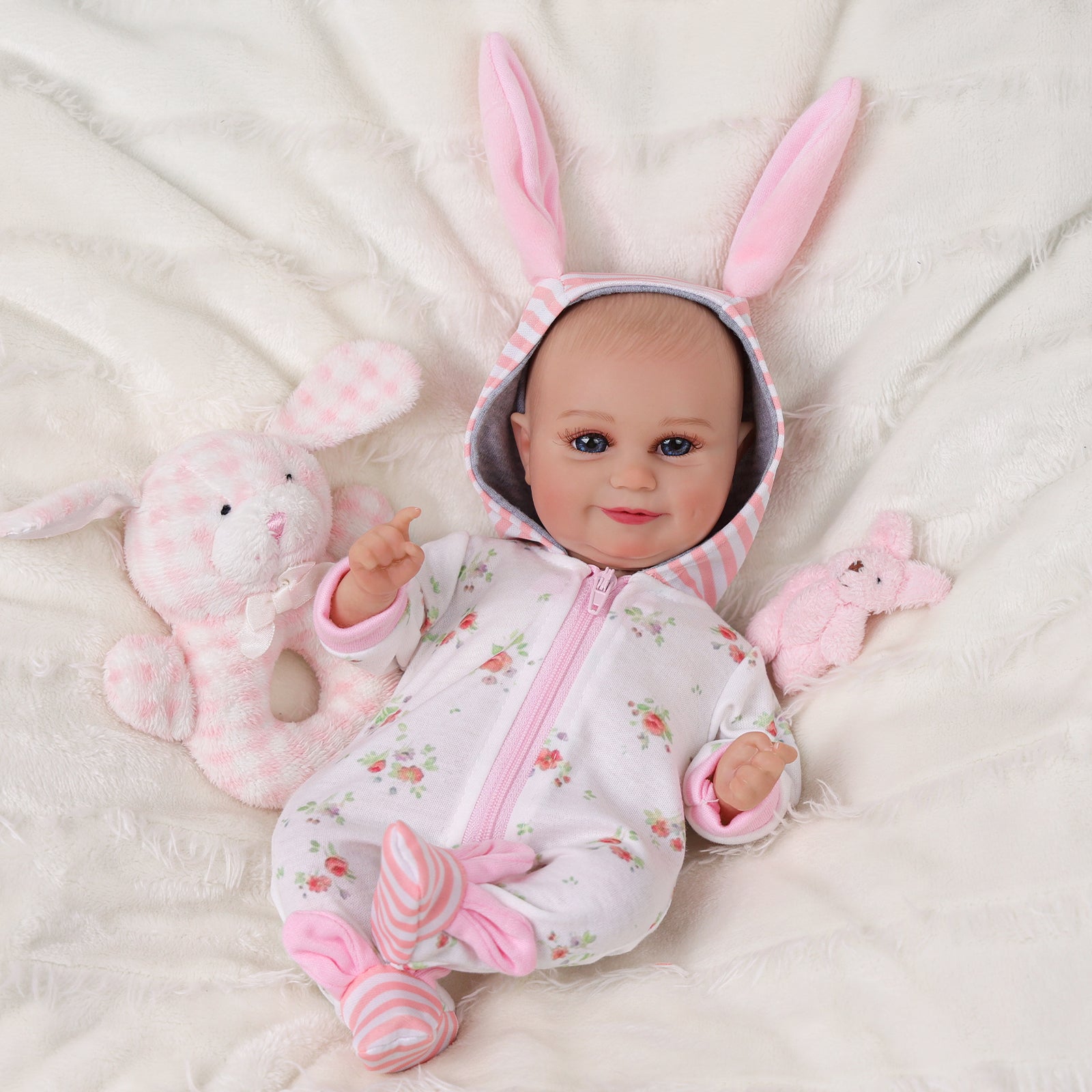 Babeside Maddy 12'' Reborn Baby Dolls Girl That Look Real Smiling Pink Bunny Awake