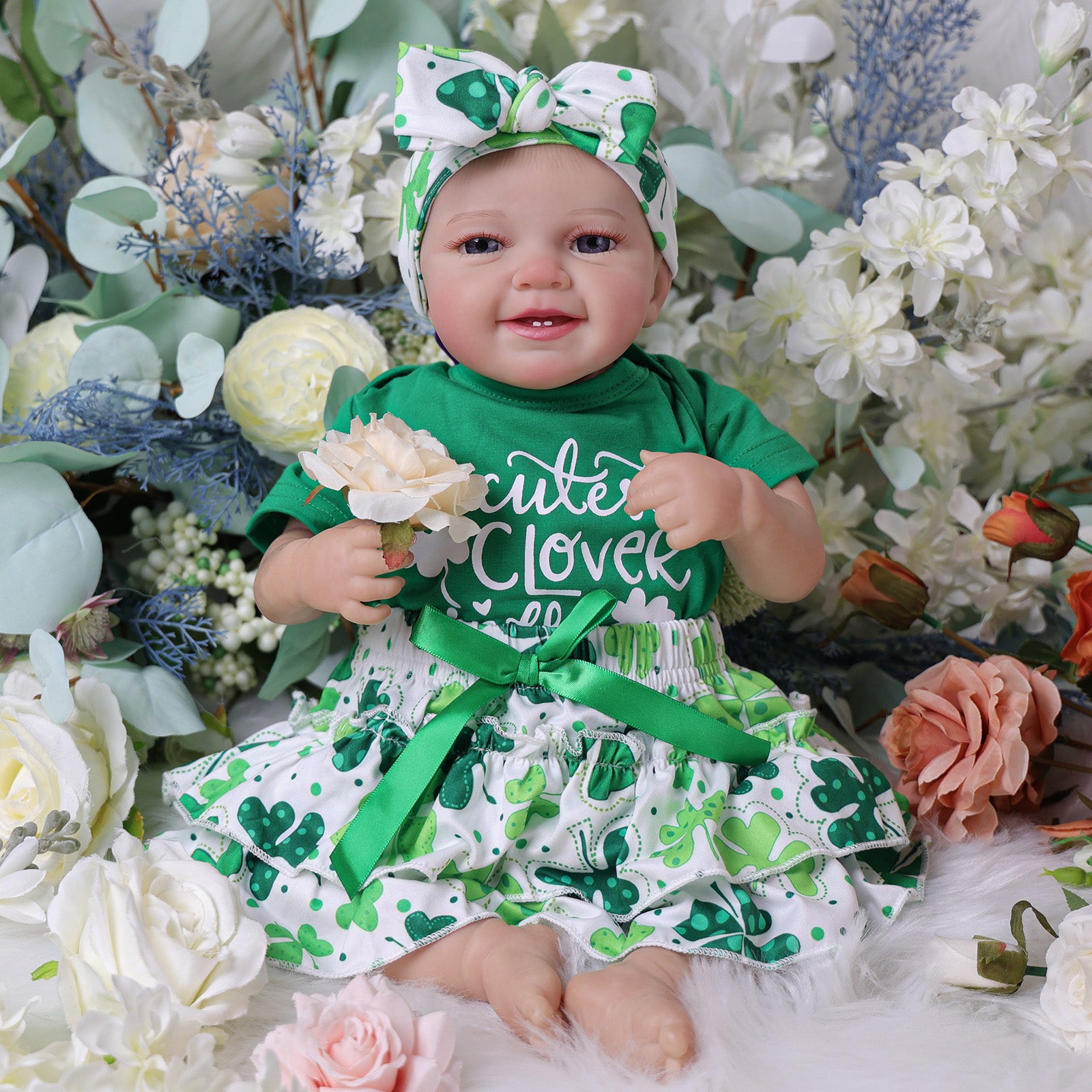 Babeside Leen 20" Reborn Baby Dolls Girl Sweet Smile with Green Clover Skirt(Pre-Order, Ship Date: About March 15)