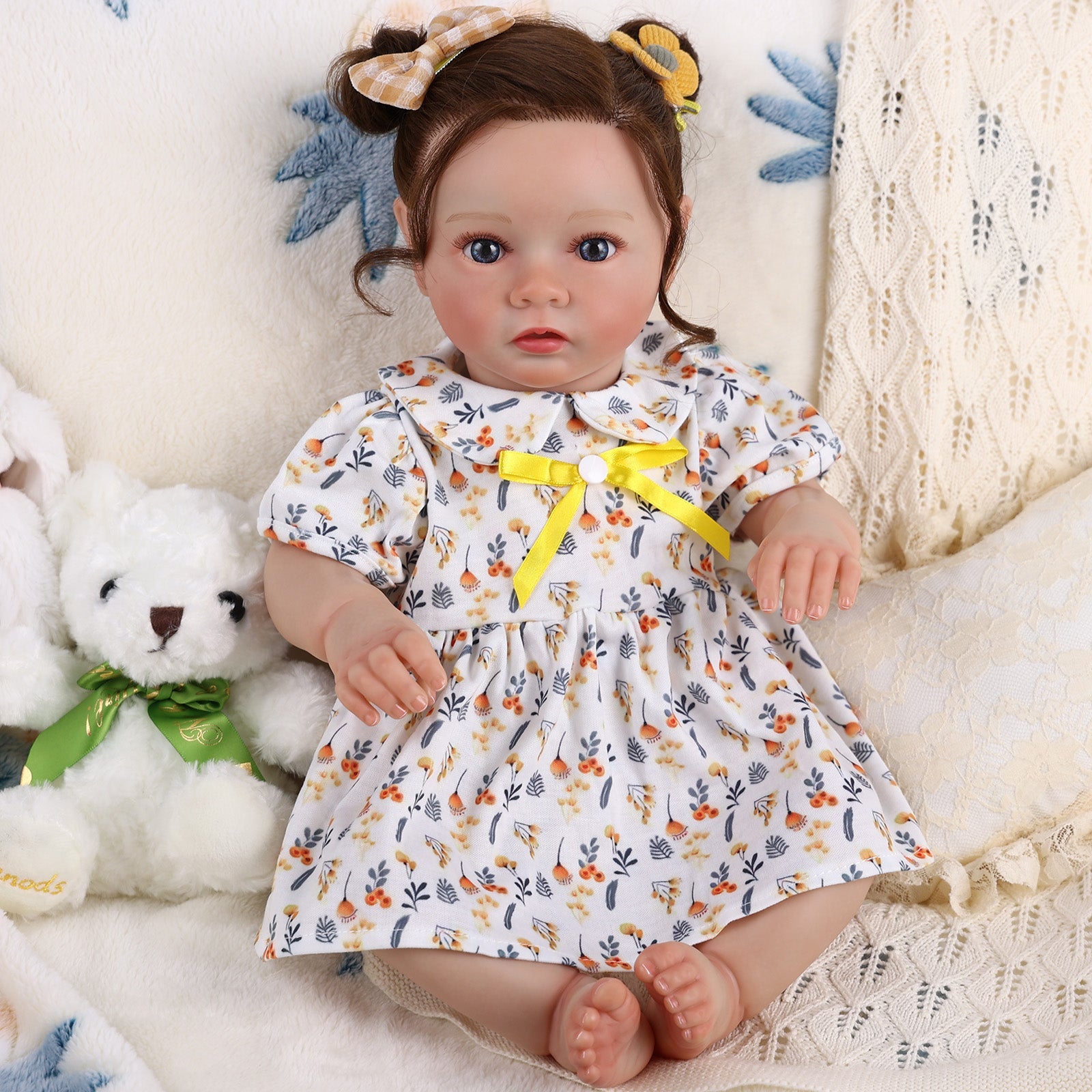 Babeside 20'' Awake Reborn Baby Doll Girl The Idyllic Princess Daisy with Long Brown Hair Looks Real