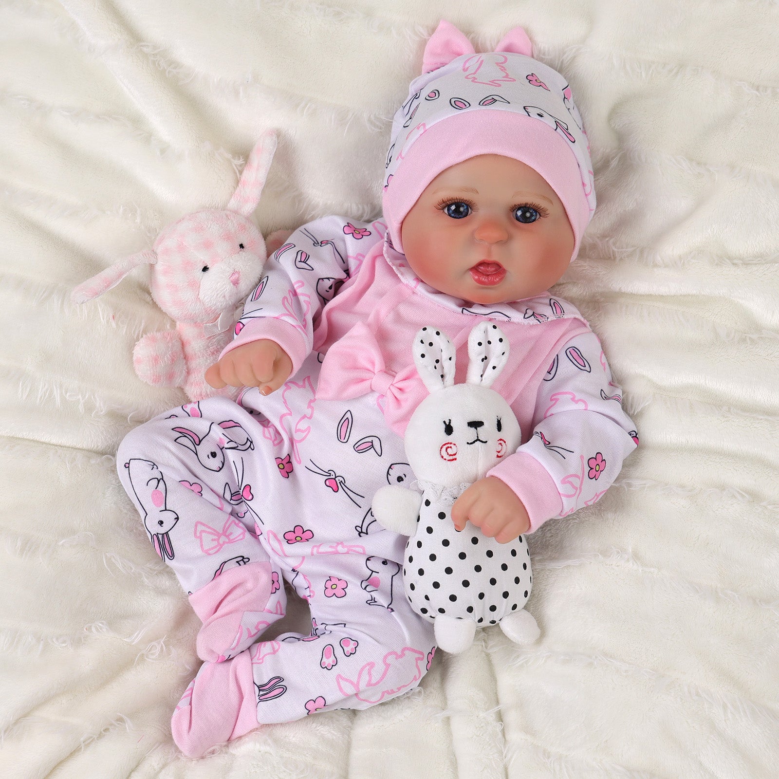 Babeside Bailyn 20'' Realistic Reborn Baby Doll Blue Eyes Awake Girl Light Pink Rabbit