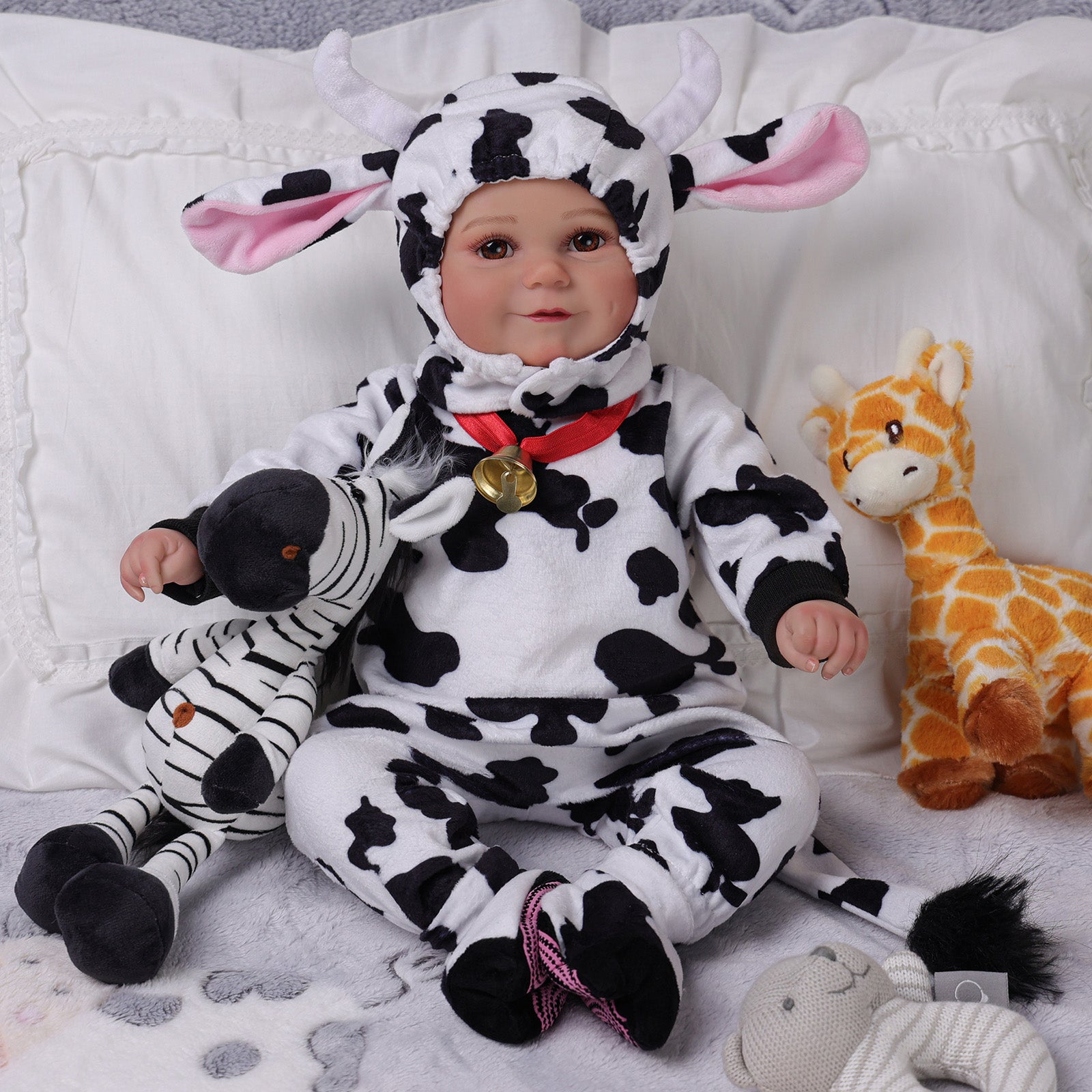 Babeside Maddy 20" Reborn Baby Doll Girl Infant Brown Eyes Milk Cow Set Awake