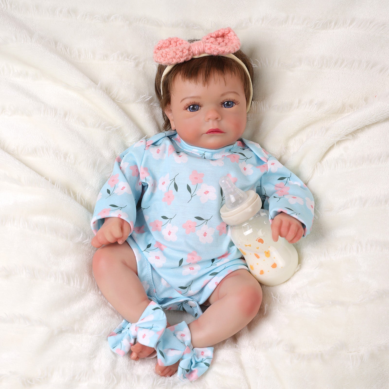 Babeside Fido 17'' Realistic Reborn Baby Doll Blue Eyes Awake Girl with Blue Crawl Suit