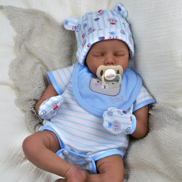 Babeside Twinnie 17'' Reborn Baby Doll Adorable African American Lifelike Sleeping Girl Blue