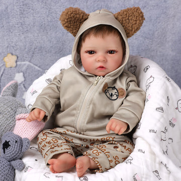 Babeside 17'' Reborn Baby Doll Brown Eyes Awake Boy Trey - Brown Bear Clothing