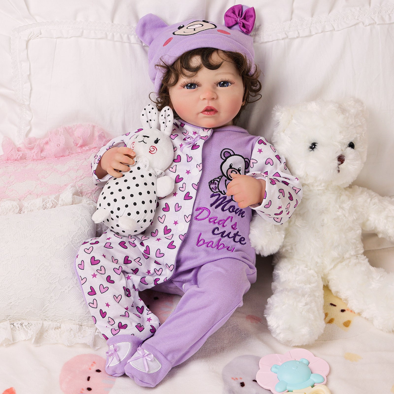 Babeside Casse 20" Reborn Baby Doll Infant Baby Girl Lovely Hearts Awake Purple With Heartbeat Coos And Breath