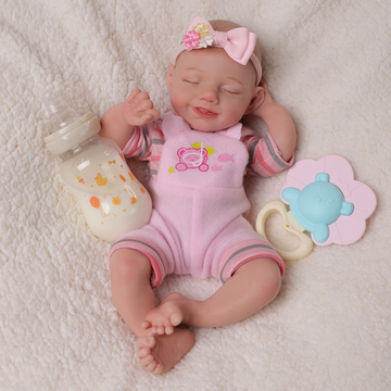 Babeside Olivia 12'' Full Silicone Reborn Baby Dolls Boy That Look Real Sleeping Smiling Pink Bear