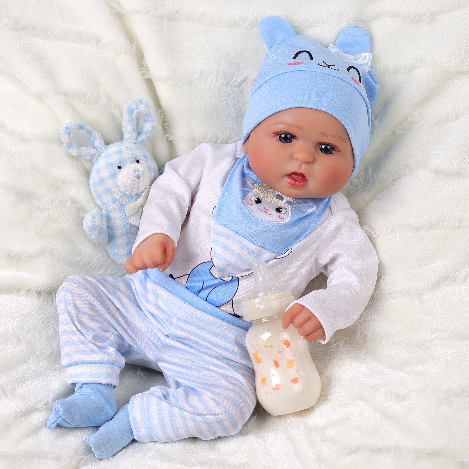 Babeside Bailyn 20'' Realistic Reborn Baby Doll Blue Eyes Awake Girl Lovely Blue Sheep