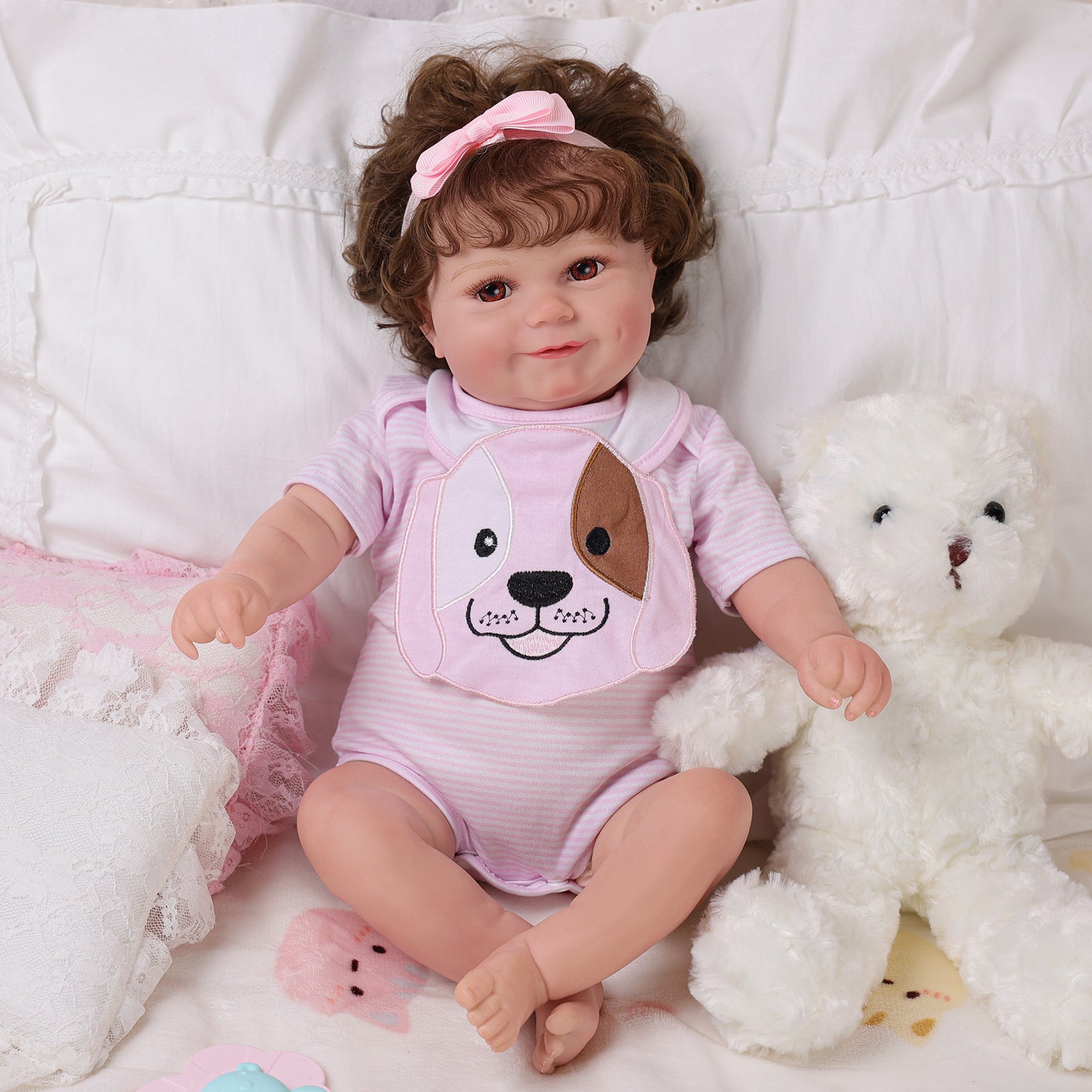 Babeside Maddy 20" Reborn Baby Doll Girl Awake Infant Lovely Puppy Happy Dog Pink With Heartbeat Coos And Breath