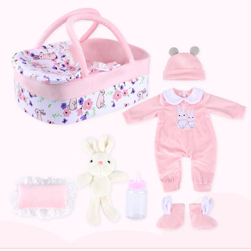 [Suitable for 17-22'' Dolls] Babeside Reborn Baby Essentials-8pcs Set Pink Rabbit