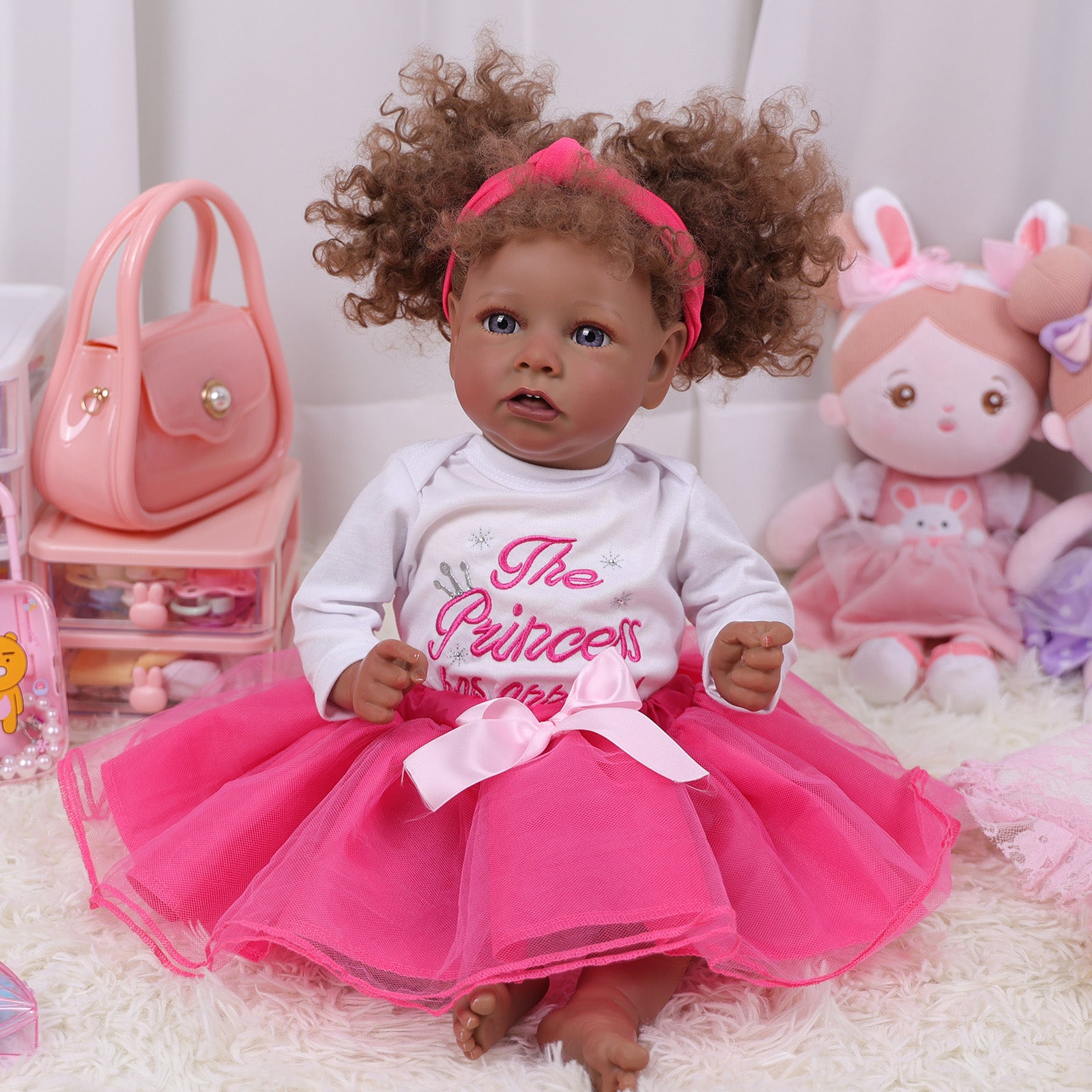 Babeside 20" Reborn Baby Doll Brown Curly Hair African American Girl Saria