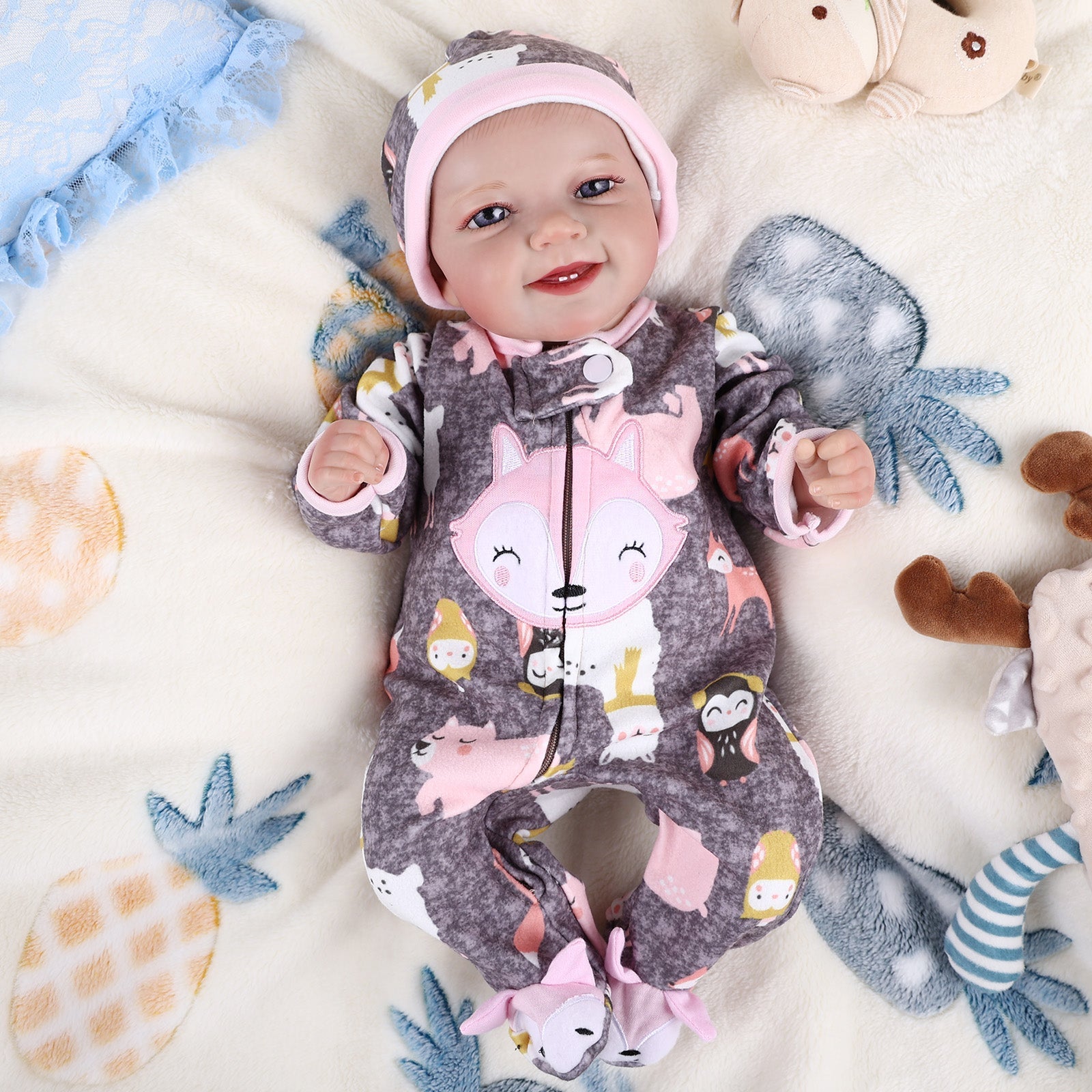 Babeside Leen 20'' Cutest Realistic Reborn Baby Doll Girl Grey with Heartbeat Coos and Breath