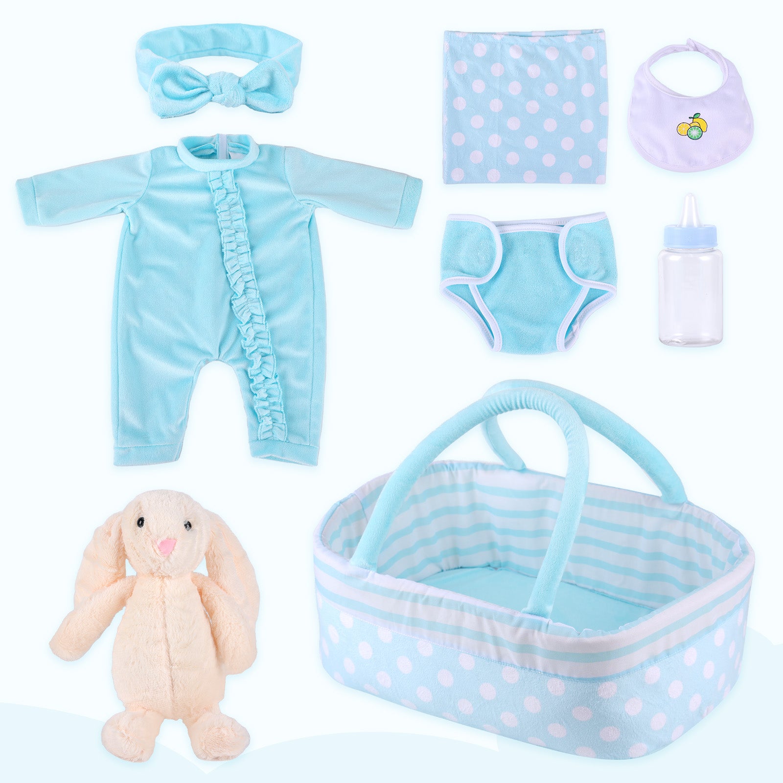 [Suitable for 17-22'' Dolls] Babeside Reborn Baby Essentials-8pcs Set Blue-green