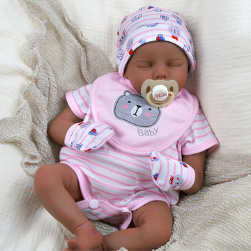 Babeside Twinnie 17'' Reborn Baby Doll Adorable African American Lifelike Sleeping Girl Pink