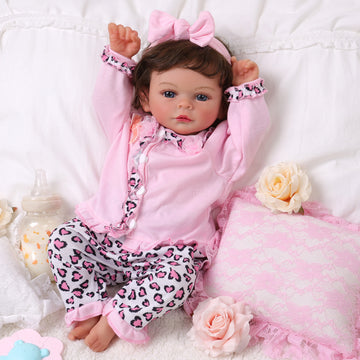 Babeside Jenna 17'' Reborn Baby Doll Brown Eyes Lovely Hearts Girl with Heartbeat Coos and Breath