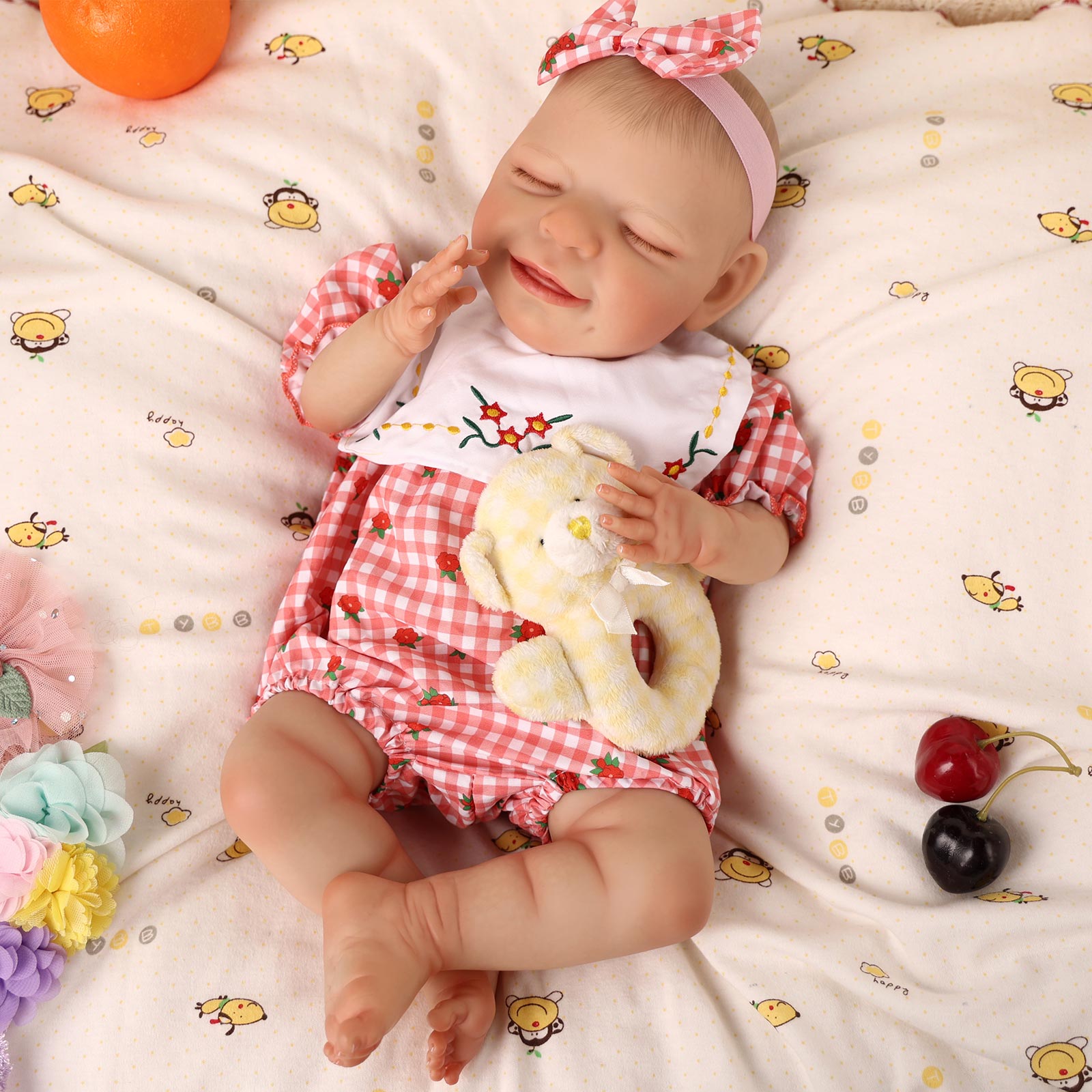 Babeside 20" Reborn Baby Doll Sleeping Infant Red Plaid Jumpsuit Girl Angel with Heartbeat Coos and Breath