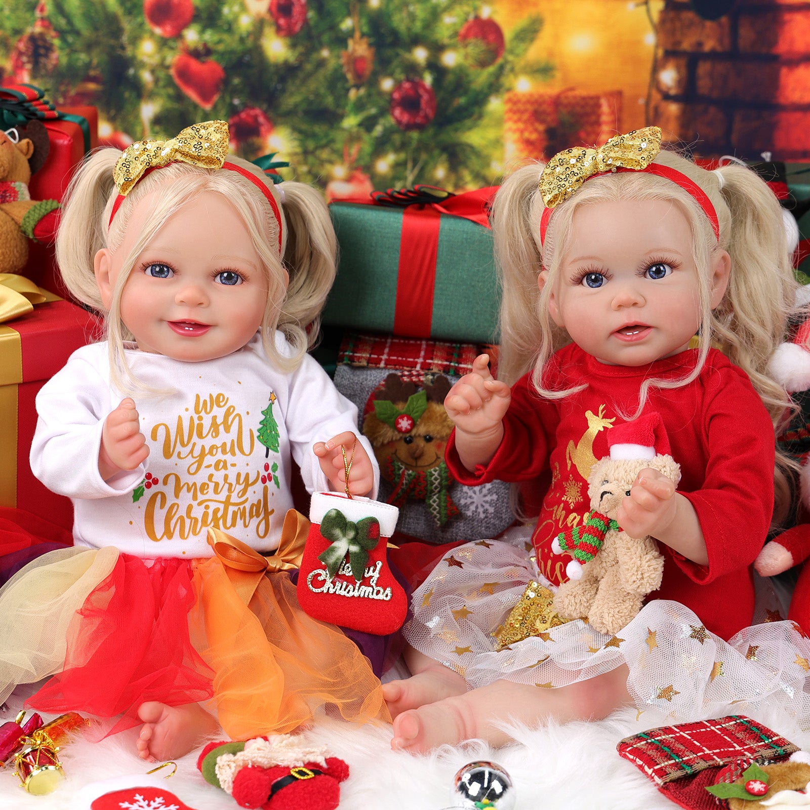 Babeside Stella & Doreen 20'' Realistic Reborn Baby Christmas Girl Doll Blue Eyes Twins