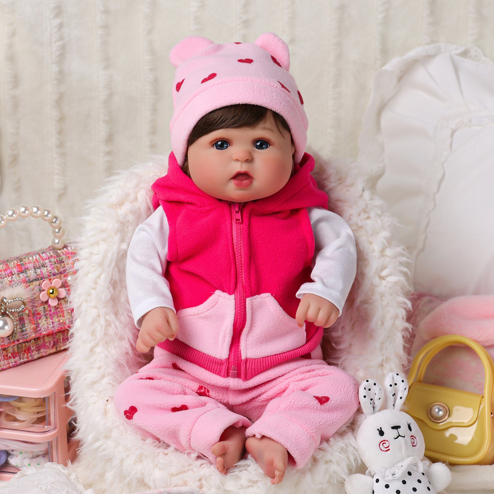 Babeside Bailyn 20'' Realistic Reborn Baby Doll Blue Eyes Awake Girl Winter Pink Love