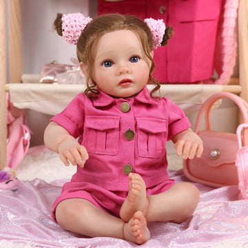 Babeside Daisy 20'' Reborn Baby Doll Sweet Princess Long Brown Hair Girl with Heartbeat Coos and Breath