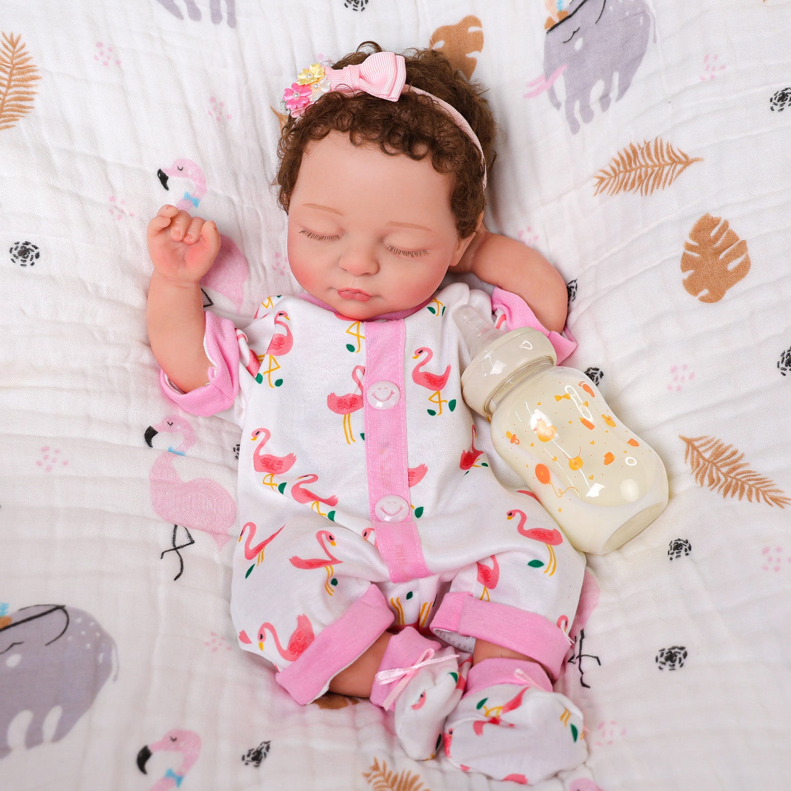 Babeside Mira 16'' Full Silicone Realistic Reborn Baby Doll Girl Sleeping Cute Pink Flamingo