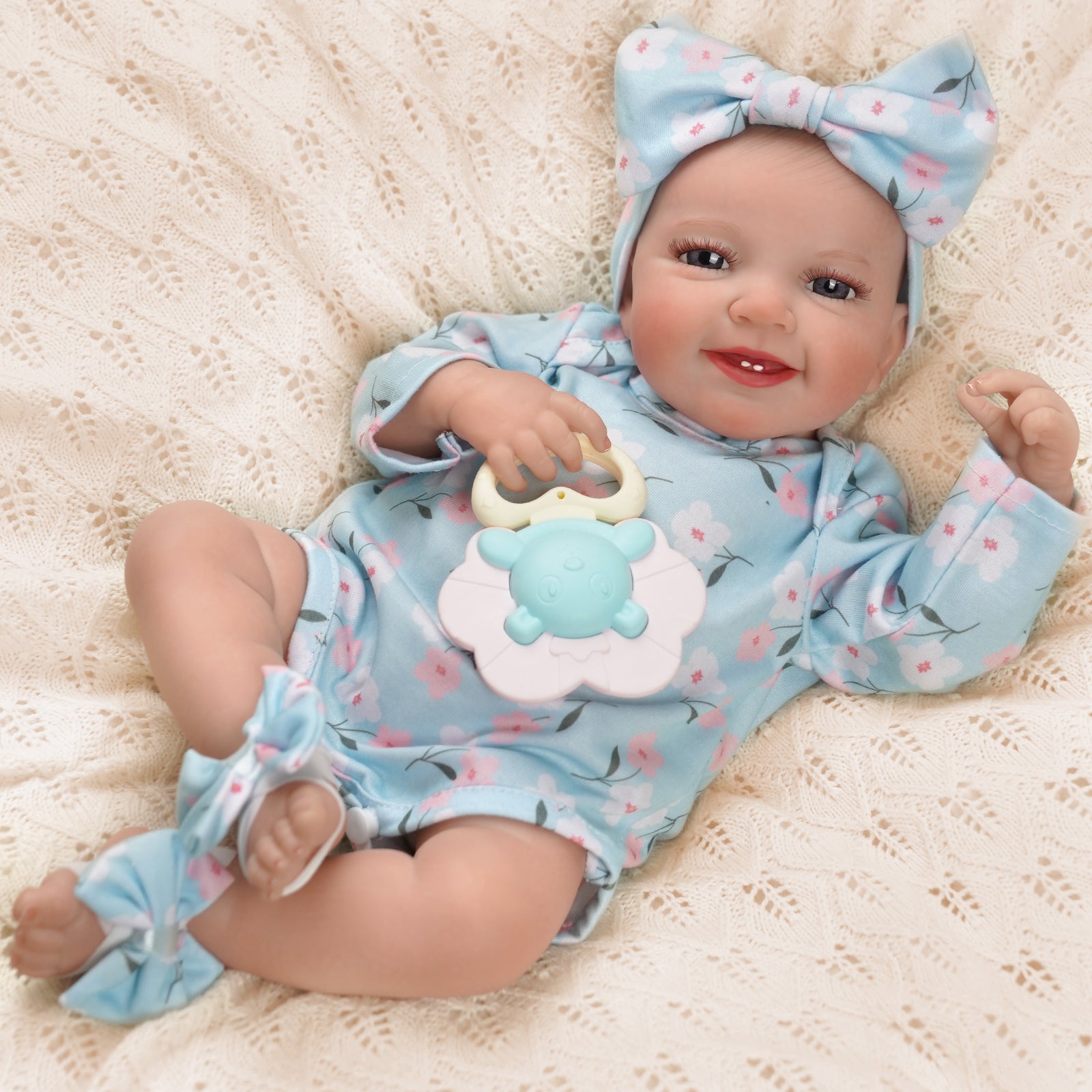 Babeside Leen 20'' Cutest Realistic Reborn Baby Doll Girl Blue Floral with Heartbeat Coos and Breath