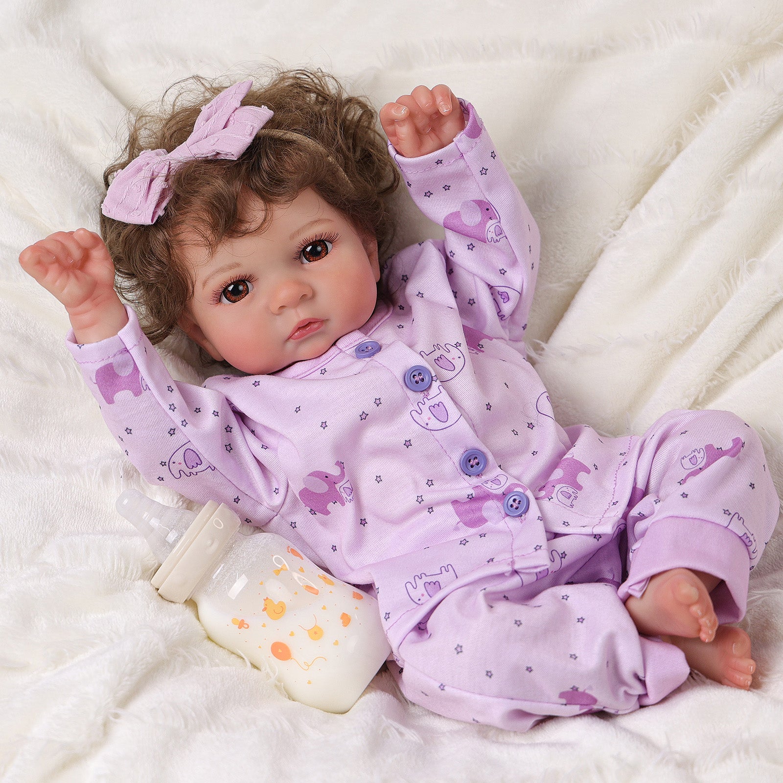 Babeside Cail 17'' Reborn Baby Doll Adorable Girl Awake Dreamy Purple Sweet With Heartbeat Coos And Breath