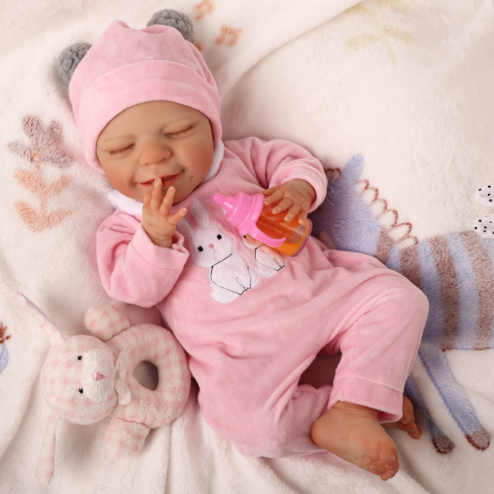 Babeside 20" Reborn Baby Doll Sleeping Infant Pink Rabbit Girl Angel with Heartbeat Coos and Breath