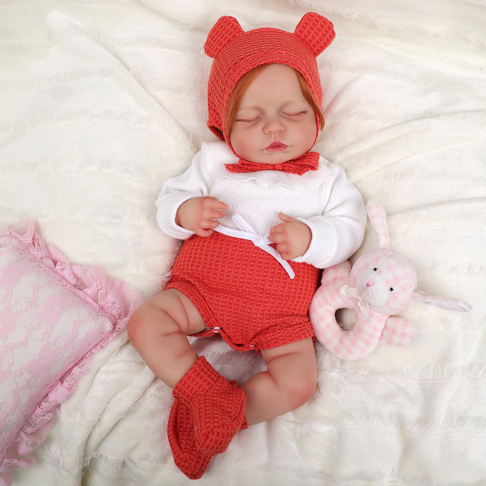 Babeside Lucy 20'' Realistic Reborn Baby Doll Sleeping Red & White Clothes Girl