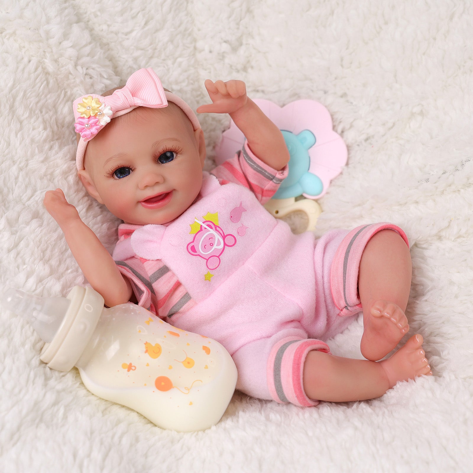 Babeside Sunny 12'' Reborn Baby Doll Lifelike Girl Awake Smiling Lovely Bear Pink (Pre-Order, Ship Date: March 15)