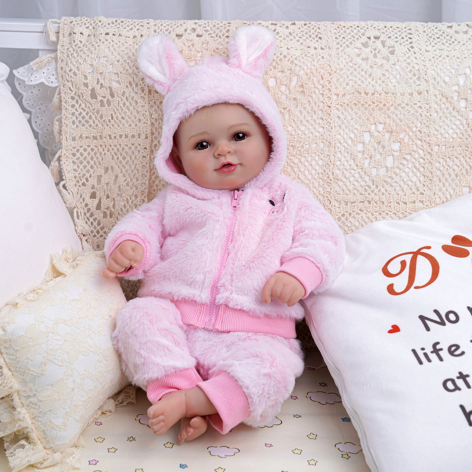 Babeside Becky 20'' Realistic Reborn Baby Doll Girl Awake Winter Lovely Pink Bunny