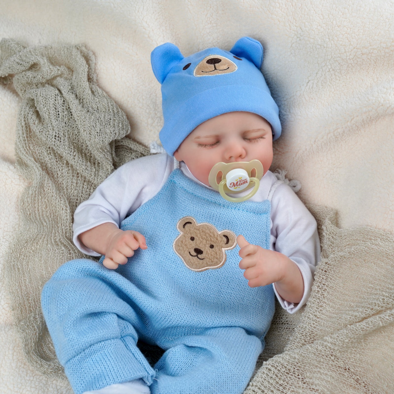 Babeside Twinnie 17" Realistic Reborn Baby Doll Cute Girl Asleep Blue Bear