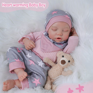 Babeside Lauren 20'' Realistic Reborn Baby Doll Sleeping Sweet Boy Star Grey Pink With Heartbeat Coos And Breath