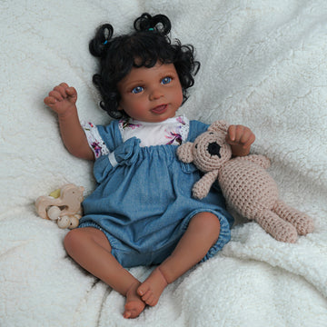 Babeside Aira 20'' Lifelike Reborn Baby Doll Girl African American Short Curly Hair Blue Eyes