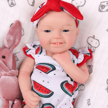 Babeside Leen 12'' Full Silicone Reborn Baby Doll Watermelon Pattern Suit Blue Eyes Girl