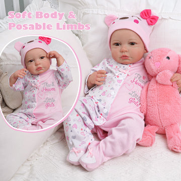 Babeside Carina 20'' Realistic Reborn Baby Doll Girl Lovely Hearts Pink Awake With Heartbeat Coos And Breath