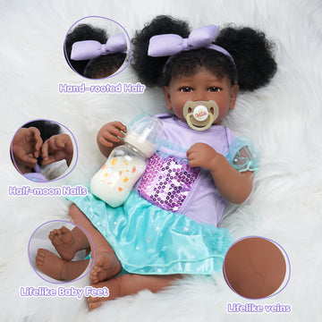 Babeside Una 20'' Realistic Reborn Baby Doll Girl African American Awake Lovely Sweet Smile