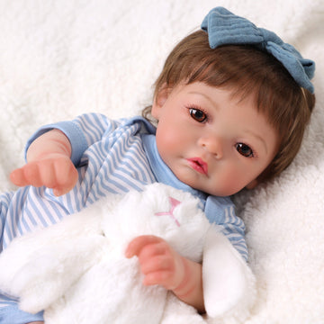 Babeside Megan 17'' Realistic Reborn Baby Doll Blue Eyes Awake Girl with Heartbeat Coos and Breath