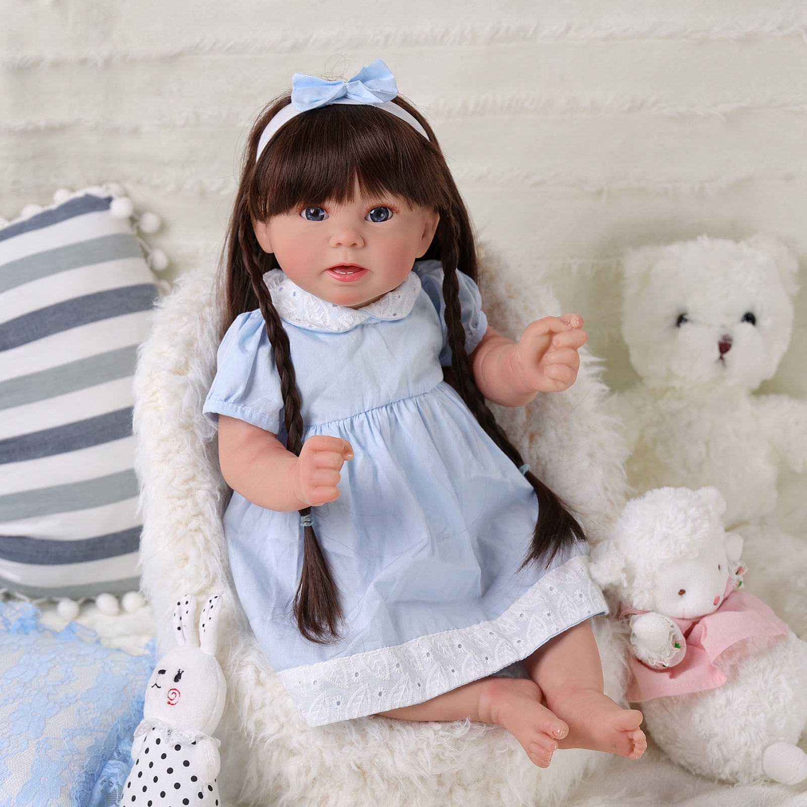 Babeside Stella 20'' Reborn Baby Dolls Girl Awake Realistic Beautiful Blue Eyes Blue Dress