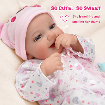 Babeside Leen 20'' Lovely Hearts Awake Newborn Baby Girl Sweet Smile Handmade lifelike Baby Girl with Feeding Kit Gift Box  for Birthday Christmas