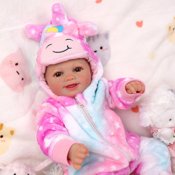 Babeside Sunny 17'' Reborn Baby Doll Brown Eyes Awake Smiling Charming Girl - Pink Style