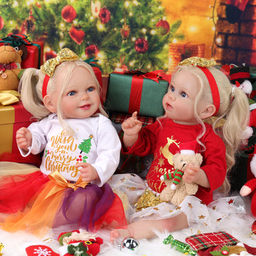 Babeside Stella & Doreen 20'' Realistic Reborn Baby Christmas Girl Doll Blue Eyes Twins