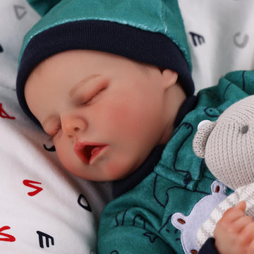 Babeside 17" Reborn Toddler Baby Dolls Asleep Green Polar Bear Boy Twinnie