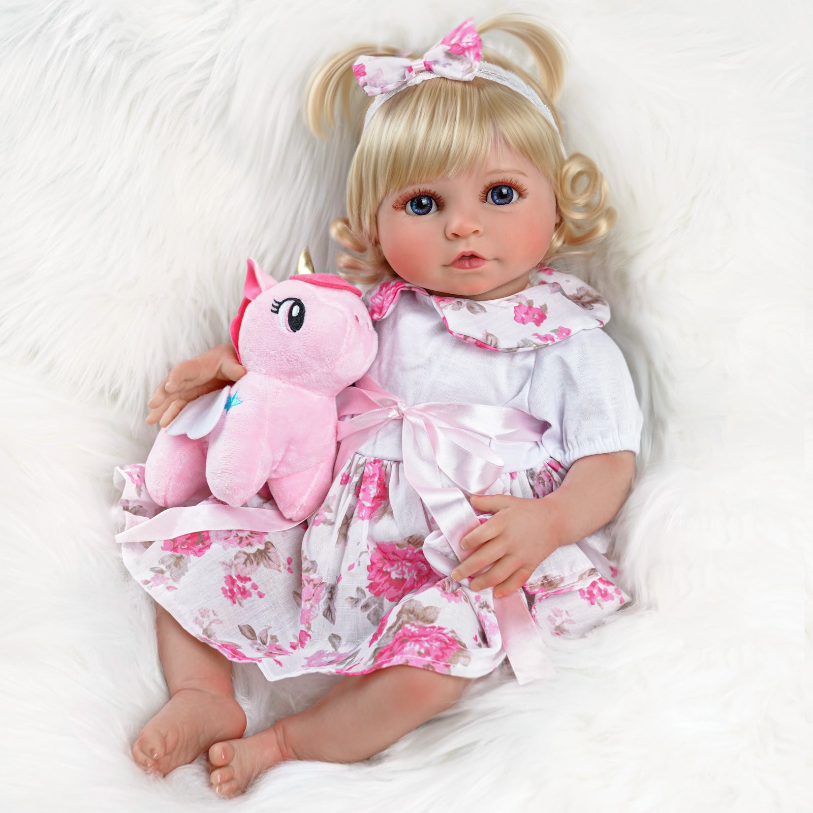 Babeside 20'' Realistic Reborn Doll Adorable Blue Eyes Girl Floral Dress Charming Alva